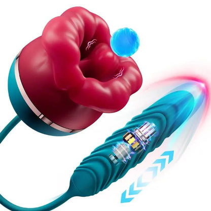 Mouth-Shaped Rose Vibrator with Dildo