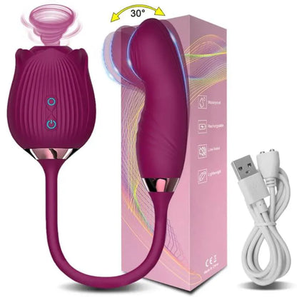 Rose Vibrator with Dildo &amp; Suction