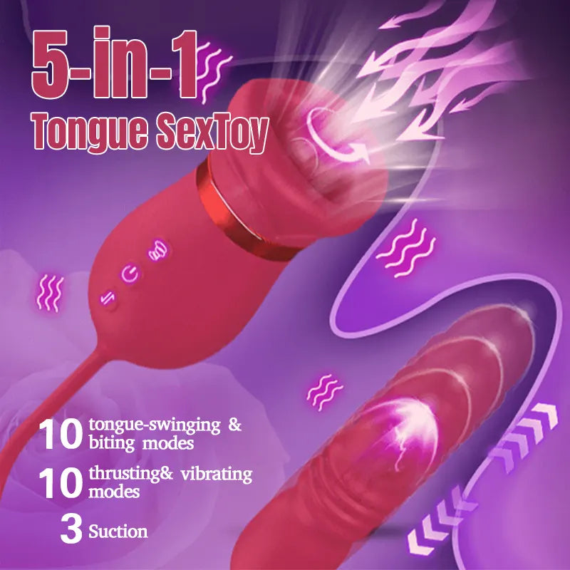 Red Rose Tongue Vibrator - 5 Functions