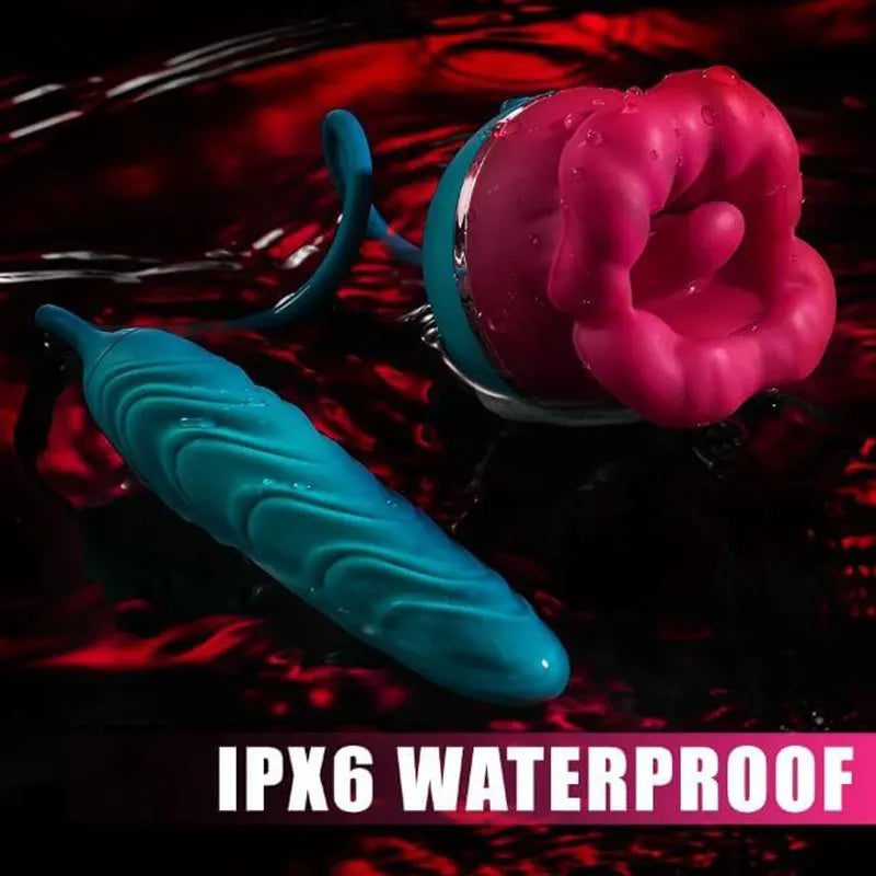 Mouth-Shaped Rose Vibrator with Dildo