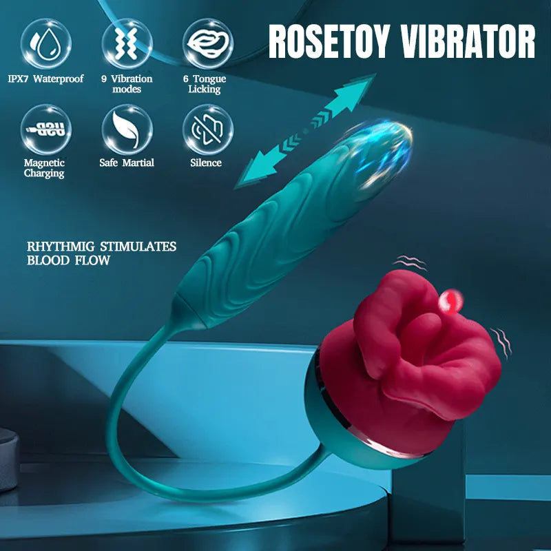 Mouth-Shaped Rose Vibrator with Dildo