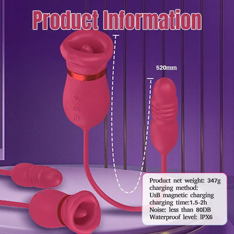 Red Rose Tongue Vibrator - 5 Functions