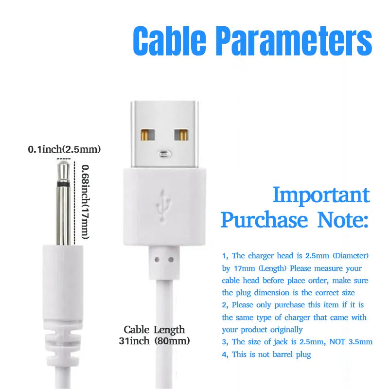 USB to DC 2.5mm Charging Cable for Rose Toy