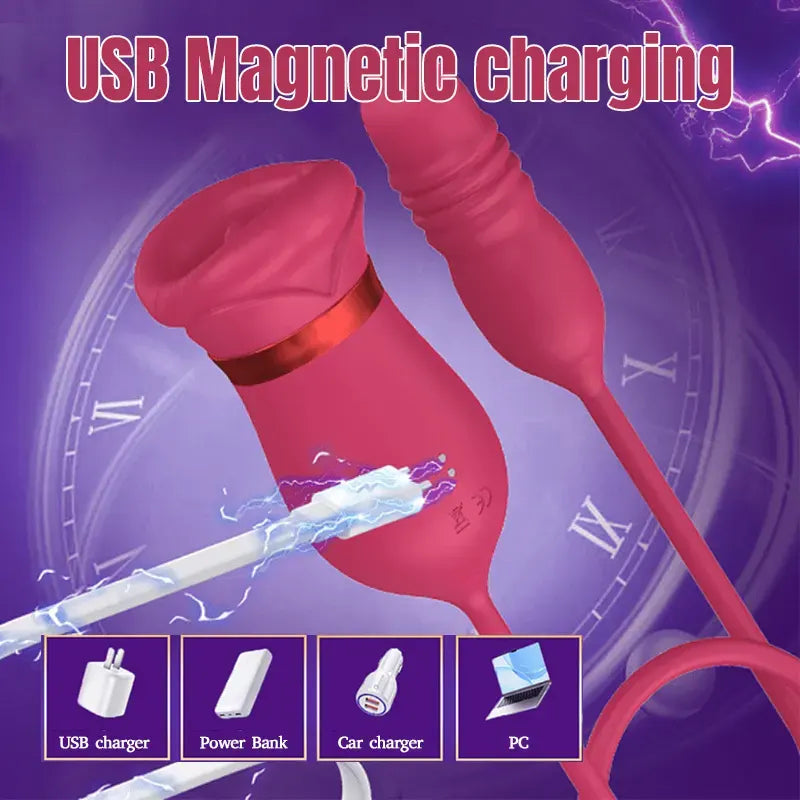 Red Rose Tongue Vibrator - 5 Functions