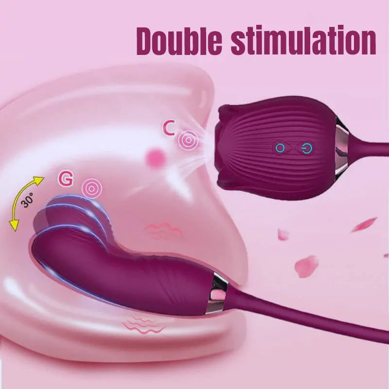 Rose Vibrator with Dildo &amp; Suction