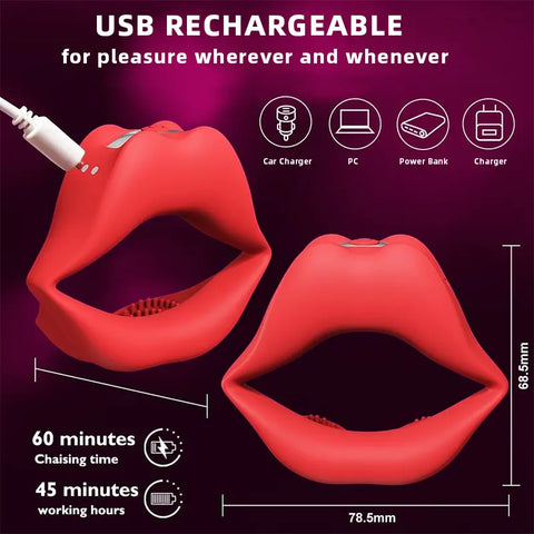 Red Lips Vibrating Couples Ring
