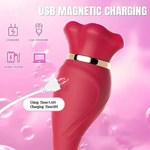Rose G-spot Vibrator with Tail Dildo