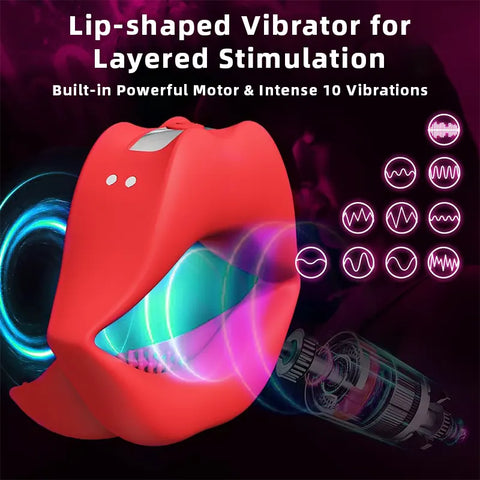 Red Lips Vibrating Couples Ring