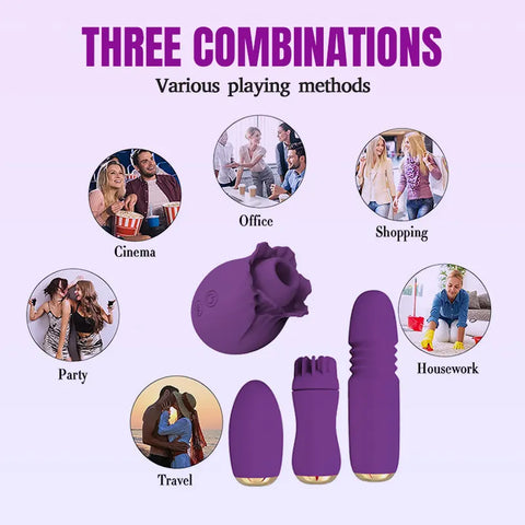 Rose Pleasure Combo Vibrating & Sucking Set
