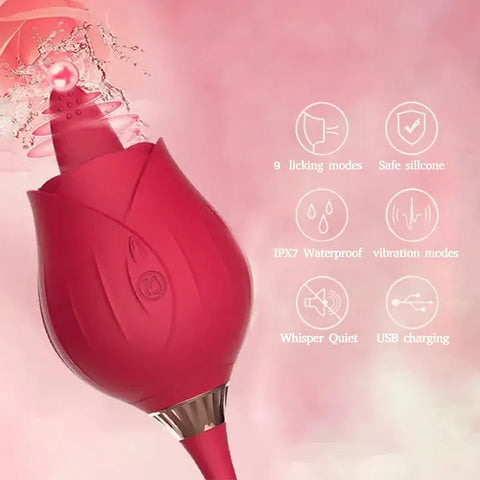 Tongue Licking Thrusting Rose Vibrator