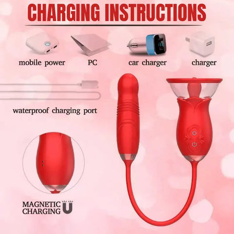 Rose Thrusting Toy with Sucking & Vibration