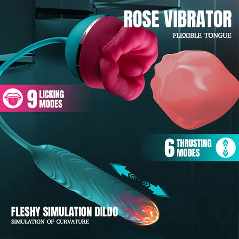 Mouth-Shaped Rose Vibrator with Dildo