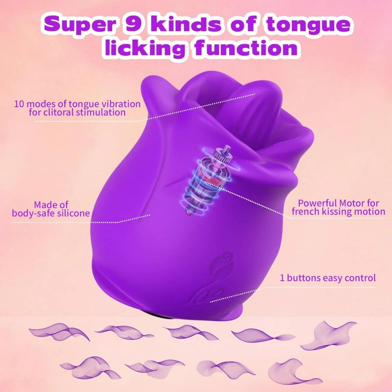 Rose Tongue Vibrator with 9 Licking Modes for G-Spot & Clit Play
