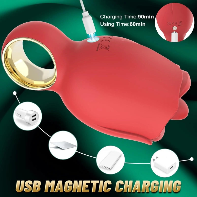 360° Licking Rose Vibrator with Realistic Tongue & 8 Modes