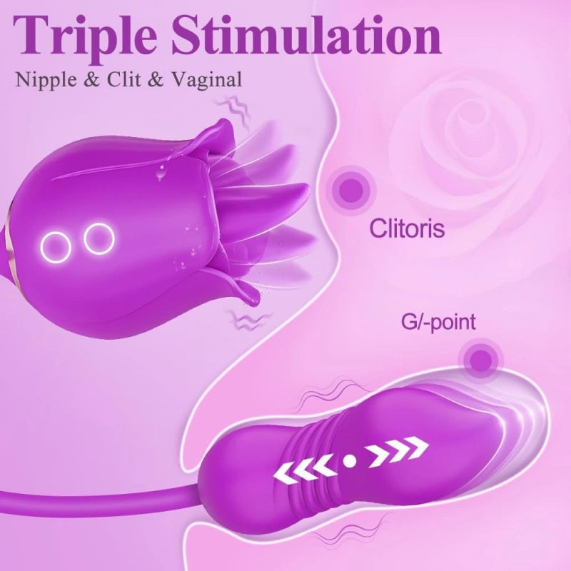 3-in-1 Licking Thrusting Vibrator with Dual Motors & 9×9 Modes